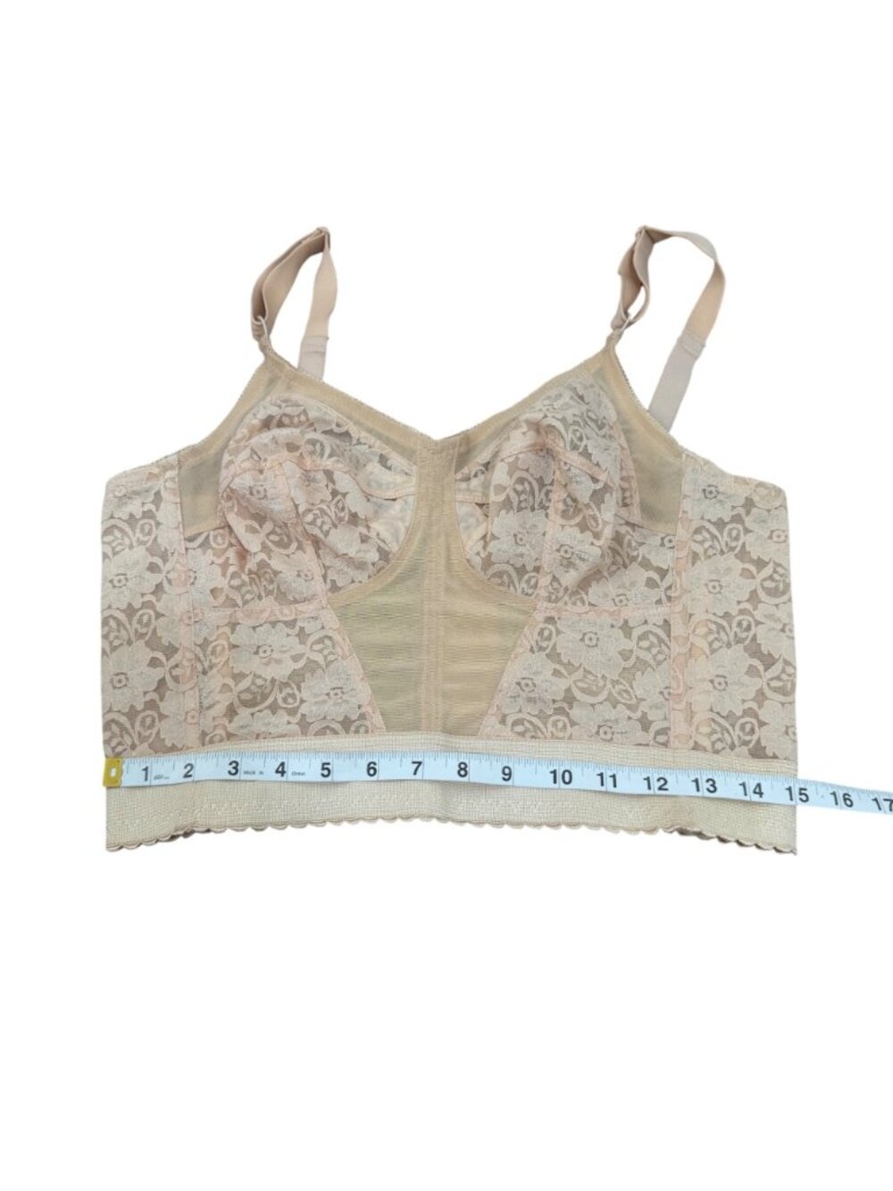 QT Intimates Beige Lace Longline Bra 38C Adjustable Straps Style 1136 Vintage - Picture 6 of 15